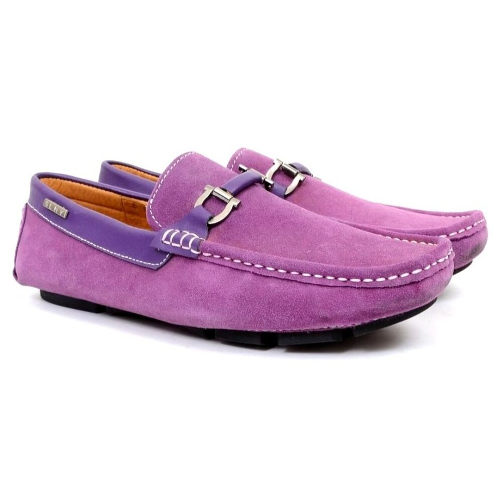 SLNY Purple Leather Silver Horsebit Slip On Driving‎ Loafers Shoes Men's Size 9